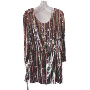 Rixo Kayla XL  Long Stripe Sequin Mini Dress